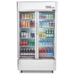 Double Glass Door Merchandiser Refrigerator -Beverage Display Cooler-16.0 cu ft-Silver