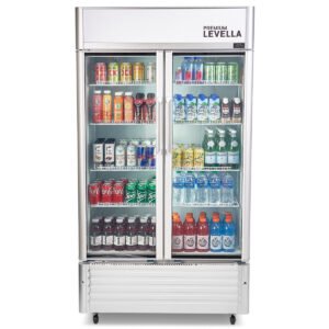Double Glass Door Merchandiser Refrigerator -Beverage Display Cooler-16.0 cu ft-Silver